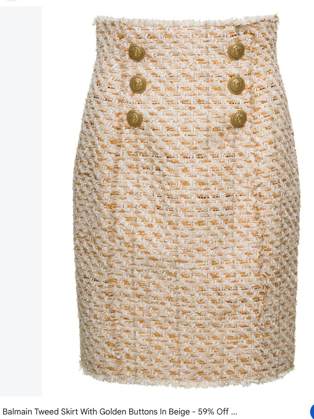 Balmain Beige Tweed Pencil Skirt with Gold Buttons - Picture 2 of 10